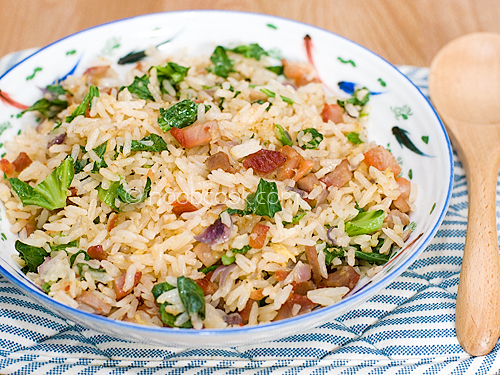 Egg Fried Rice with Char Siu and Baby Kailan