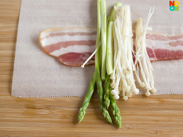 Bacon Wrapped Enoki & Asparagus Recipe