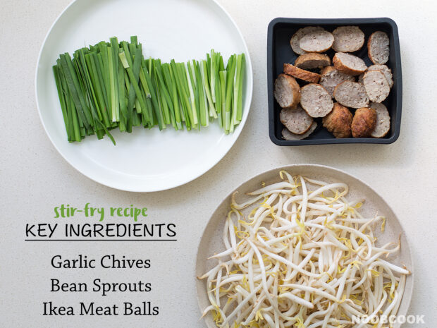 Stir-fry Bean Sprouts, Chives & Ikea Meatballs Ingredients