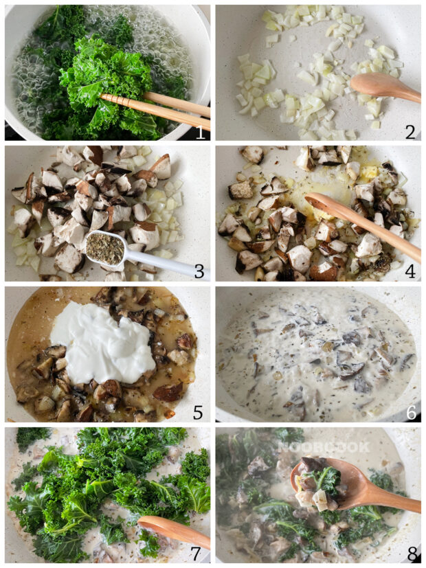 Creamy Mushroom & Kale Step-by-Step Collage