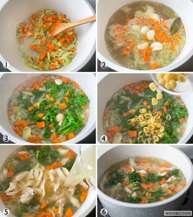 Kale Chicken Noodle Soup Steps
