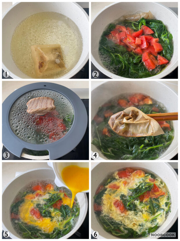 Spinach Tomato Egg Drop Soup Steps